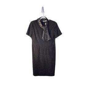 Vintage Faux Suede Animal Print Scarf Dress Neutral 8P Shoulder Pads